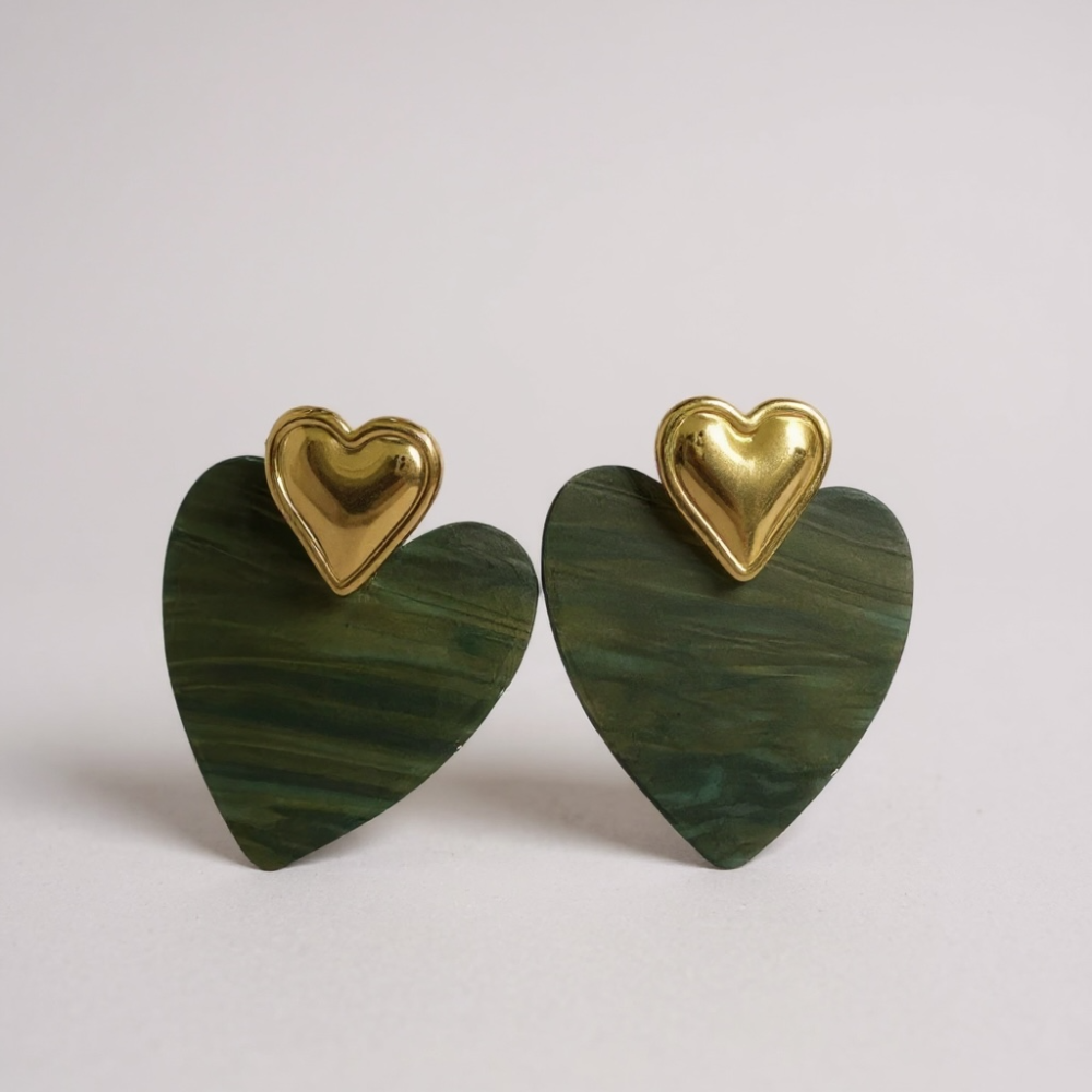 Boucles d’Oreilles Cœur Vert et Doré – bijoux acier inoxydable | Gaou Bijoux  Meta description  Déc