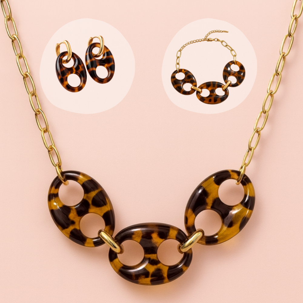 Set Léopard : Collier, Boucles d’Oreilles et Bracelet | bijoux acier inoxydable | Gaou Bijoux