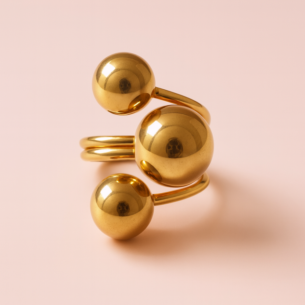 Bague trio sphères sculptées réglable – bijoux acier inoxydable | Gaou Bijoux