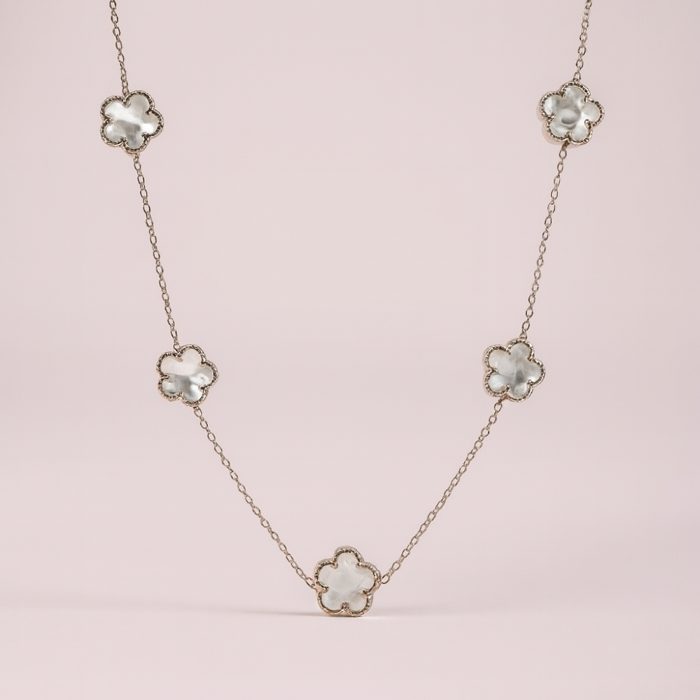 Sautoir 7 médaillons trèfle nacrés – bijoux acier inoxydable | Gaou Bijoux