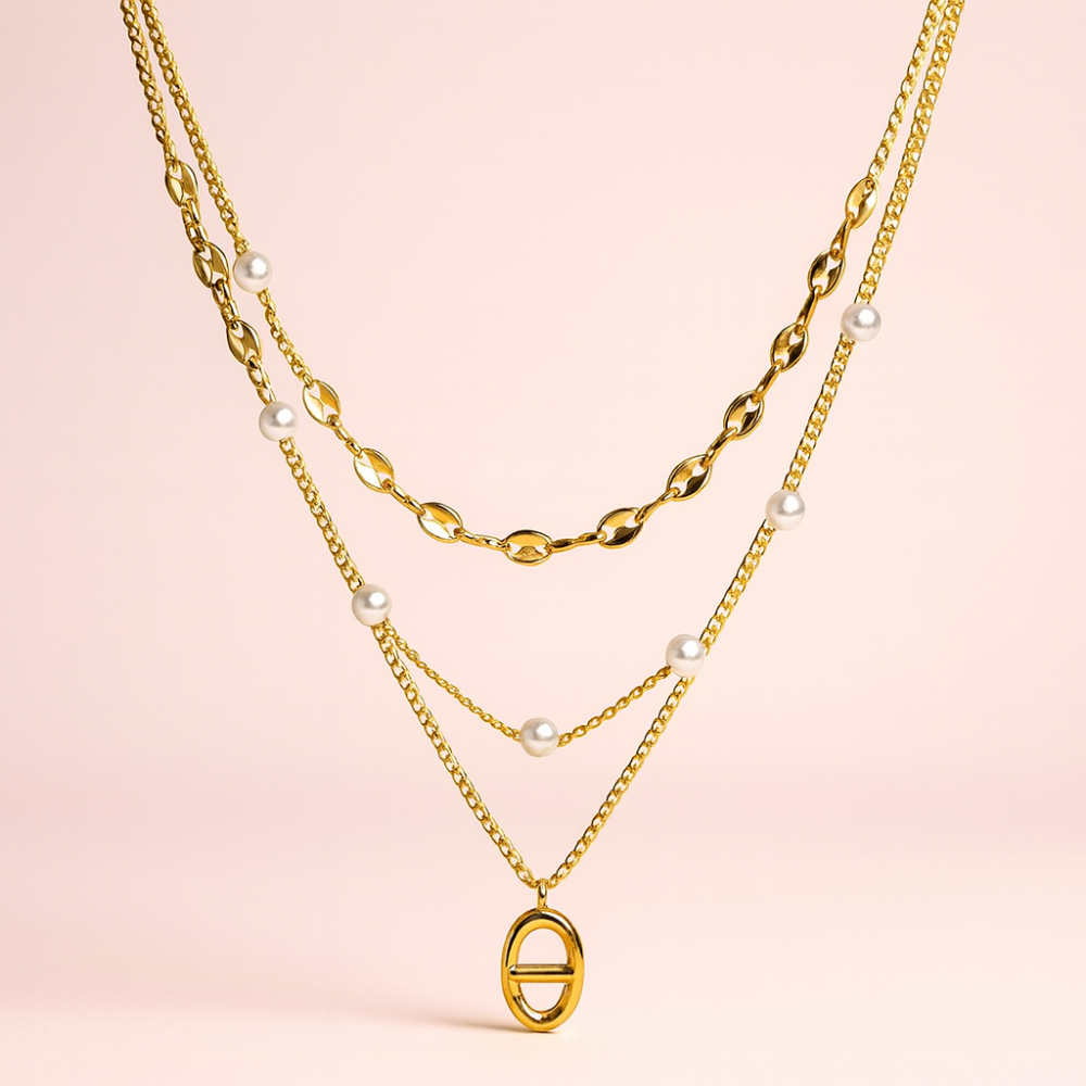 Collier multi-rangs perles et maille marine – bijoux acier inoxydable | Gaou Bijoux