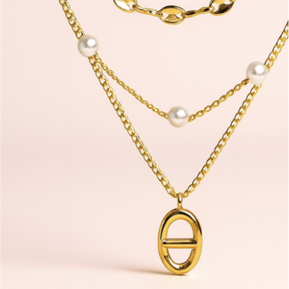 Collier multi-rangs perles et maille marine – bijoux acier inoxydable | Gaou Bijoux