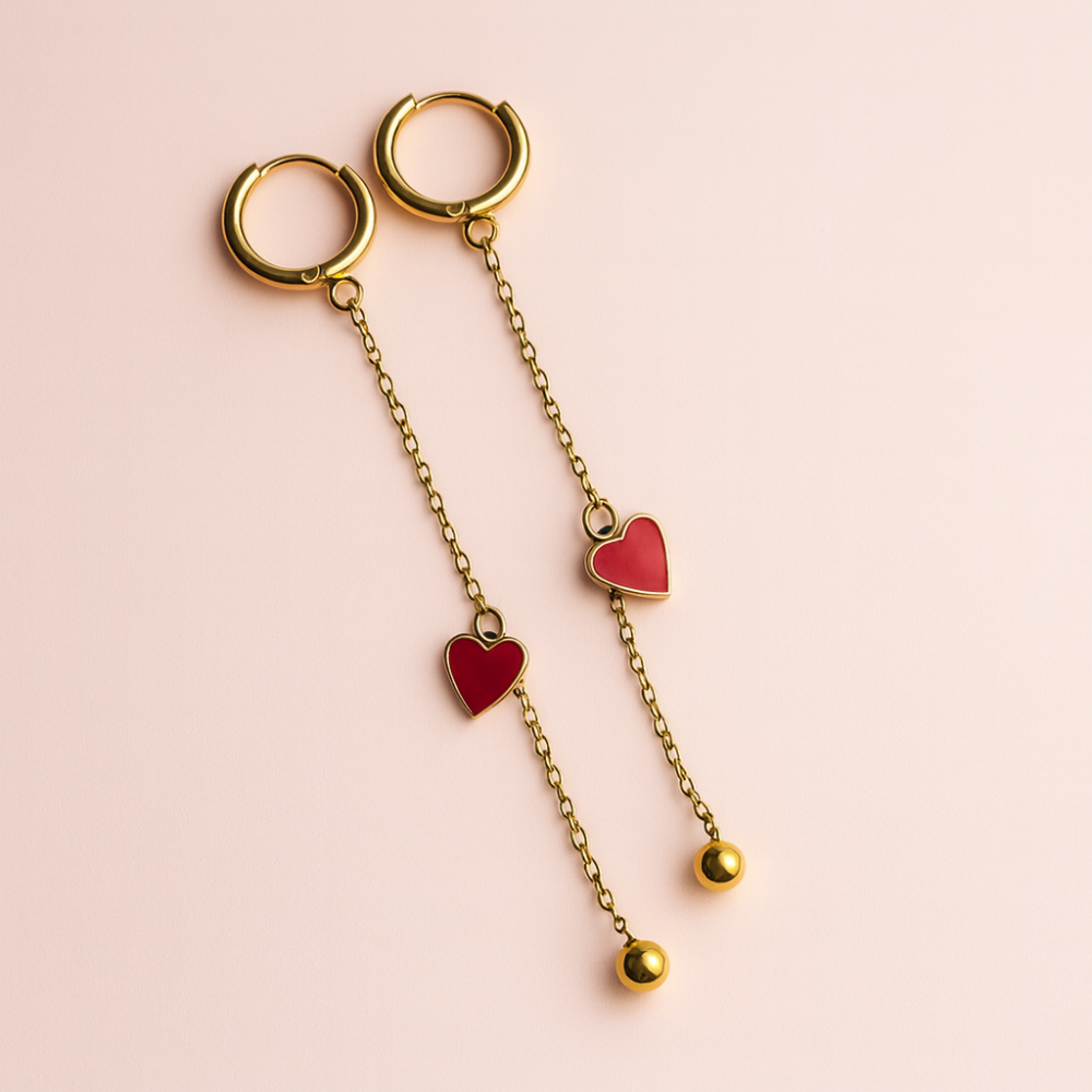 Boucles d’oreilles cœurs pendants rouges – bijoux acier inoxydable | Gaou Bijoux