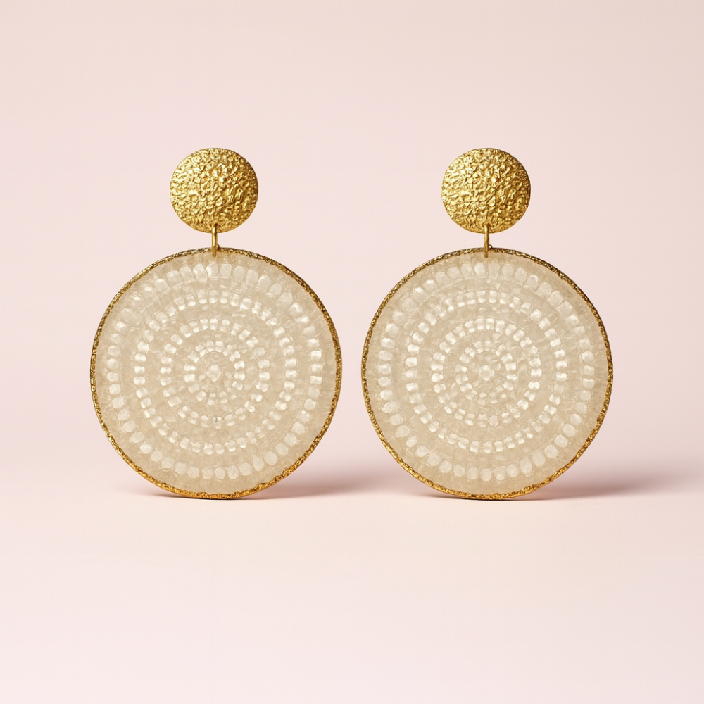 Boucles d’oreilles rondes nacrées style soleil – bijoux acier inoxydable | Gaou Bijoux