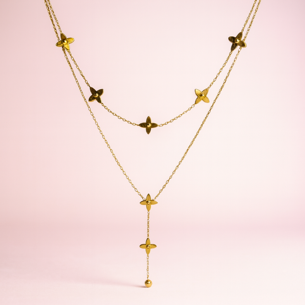 Collier double rang fleurs dorées – bijoux acier inoxydable | Gaou Bijoux
