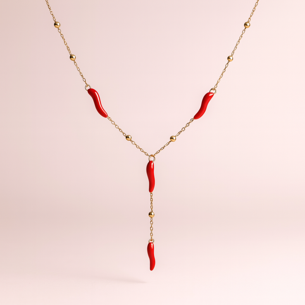 Collier Y piments rouges – bijou tendance en acier inoxydable | Gaou Bijoux