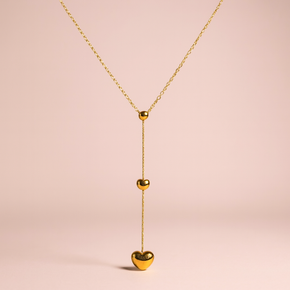 Collier Y 3 cœurs dorés – bijoux acier inoxydable | Gaou Bijoux