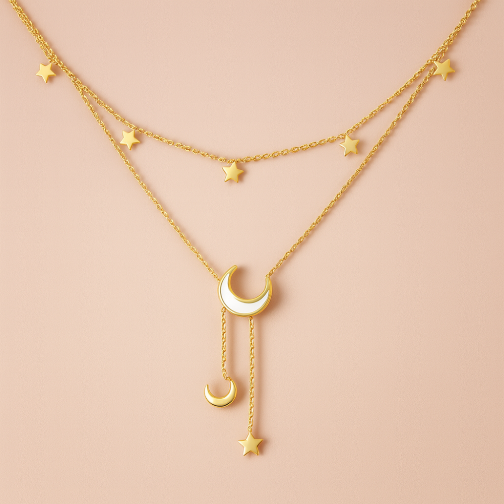 Collier Clara - Double lune multirangs en acier inoxydable | Gaou Bijoux