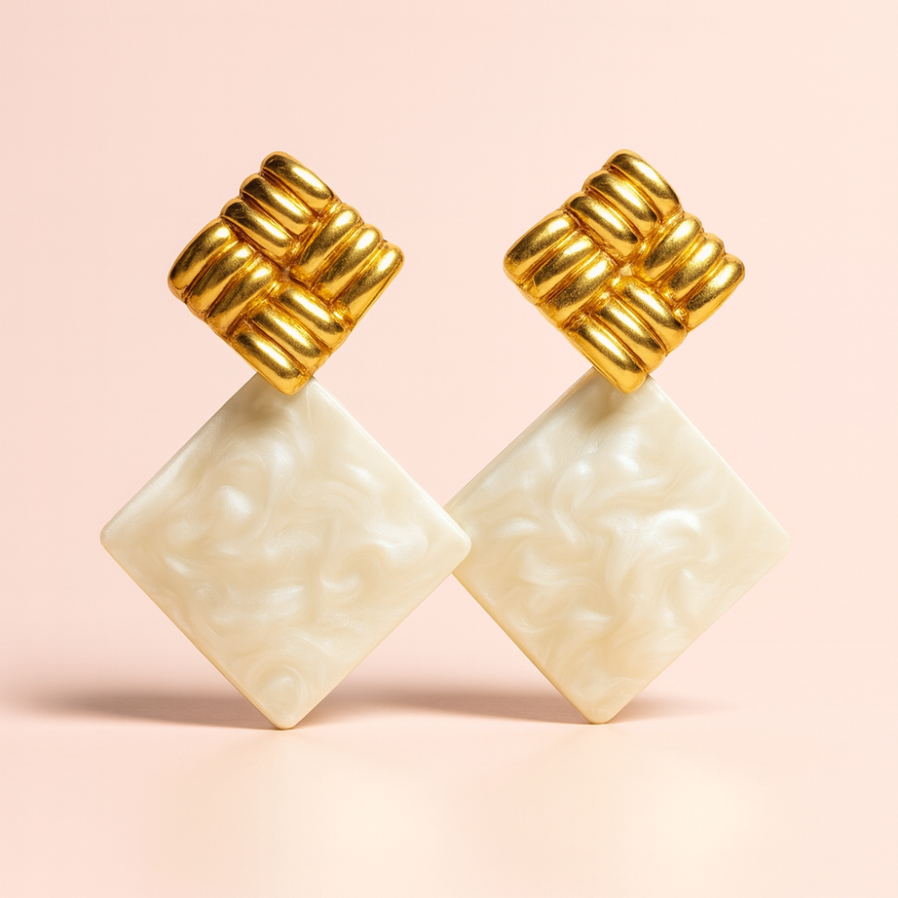 Boucles d’oreilles carrés nacrés – bijoux acier inoxydable | Gaou Bijoux