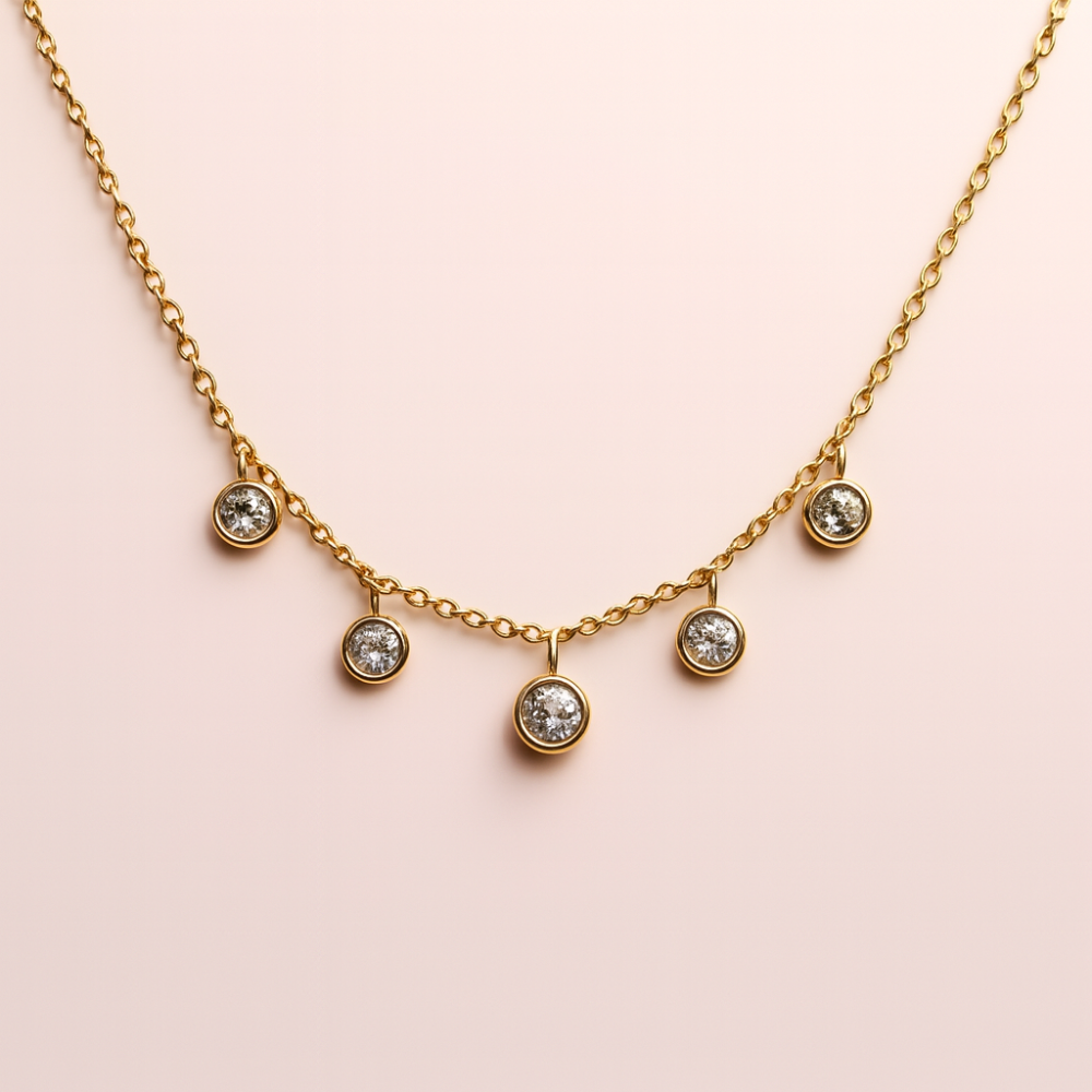 Collier 5 zircons pendants – bijoux acier inoxydable | Gaou Bijoux