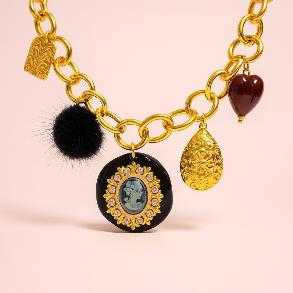 Collier baroque camée noir – collier charms doré | Gaou Bijoux