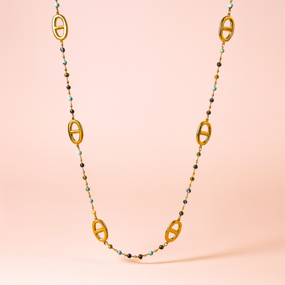 Sautoir maille marine avec perles blanches ou multicolores | Gaou Bijoux