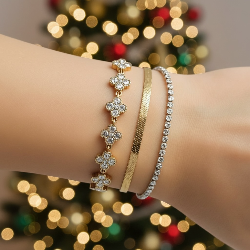 Bracelet Double Strass & Maille Serpent – bijoux acier inoxydable | Gaou Bijoux