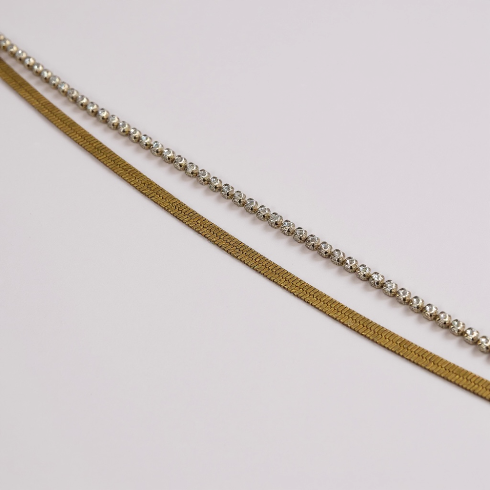 Bracelet Double Strass & Maille Serpent – bijoux acier inoxydable | Gaou Bijoux