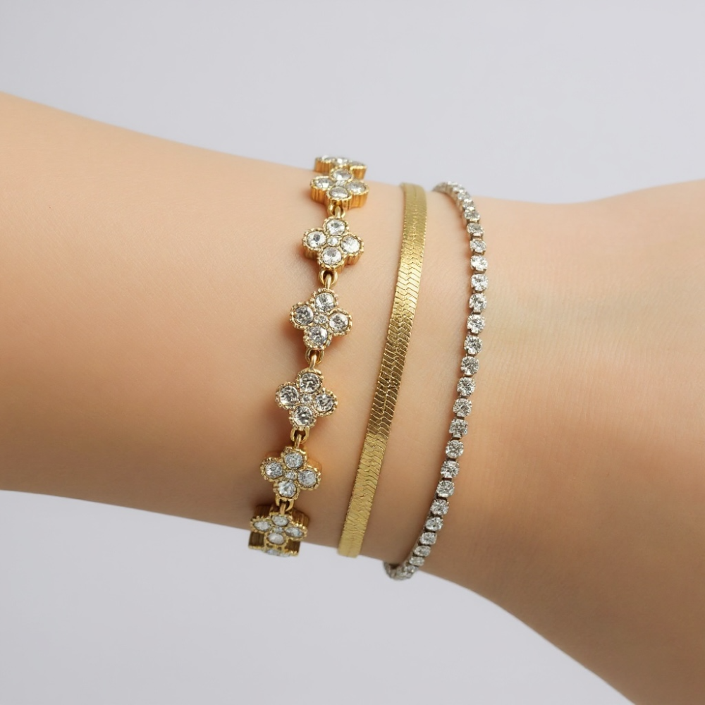 Bracelet Double Strass & Maille Serpent – bijoux acier inoxydable | Gaou Bijoux