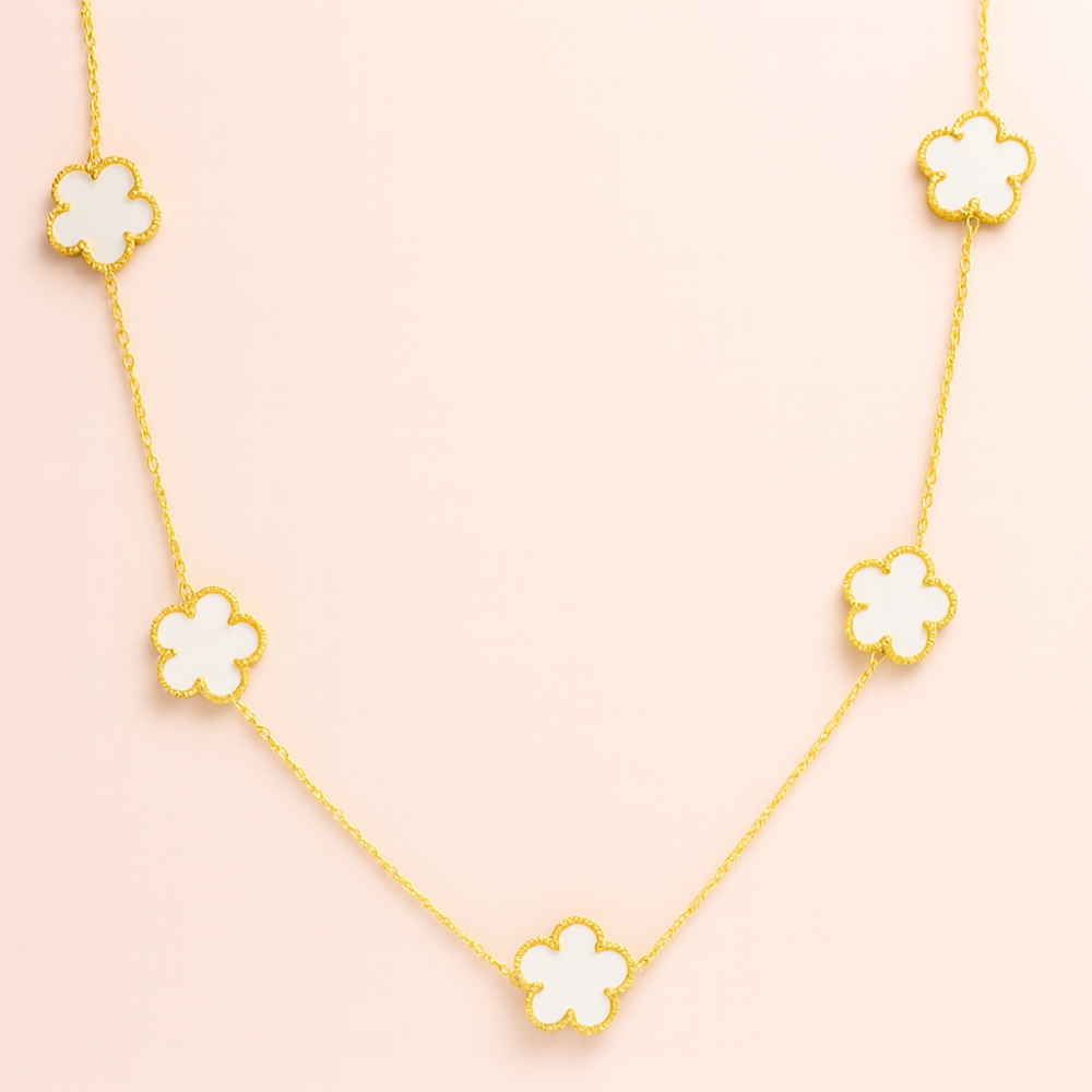 Sautoir Trèfle Blanc Pur – bijoux acier inoxydable | Gaou Bijoux