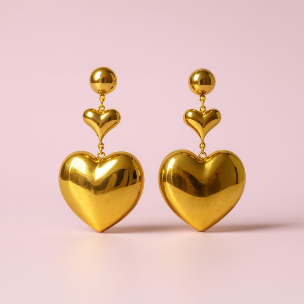 Boucles d’oreilles double cœur dorées en acier inoxydable – élégantes et romantiques | Gaou Bijoux