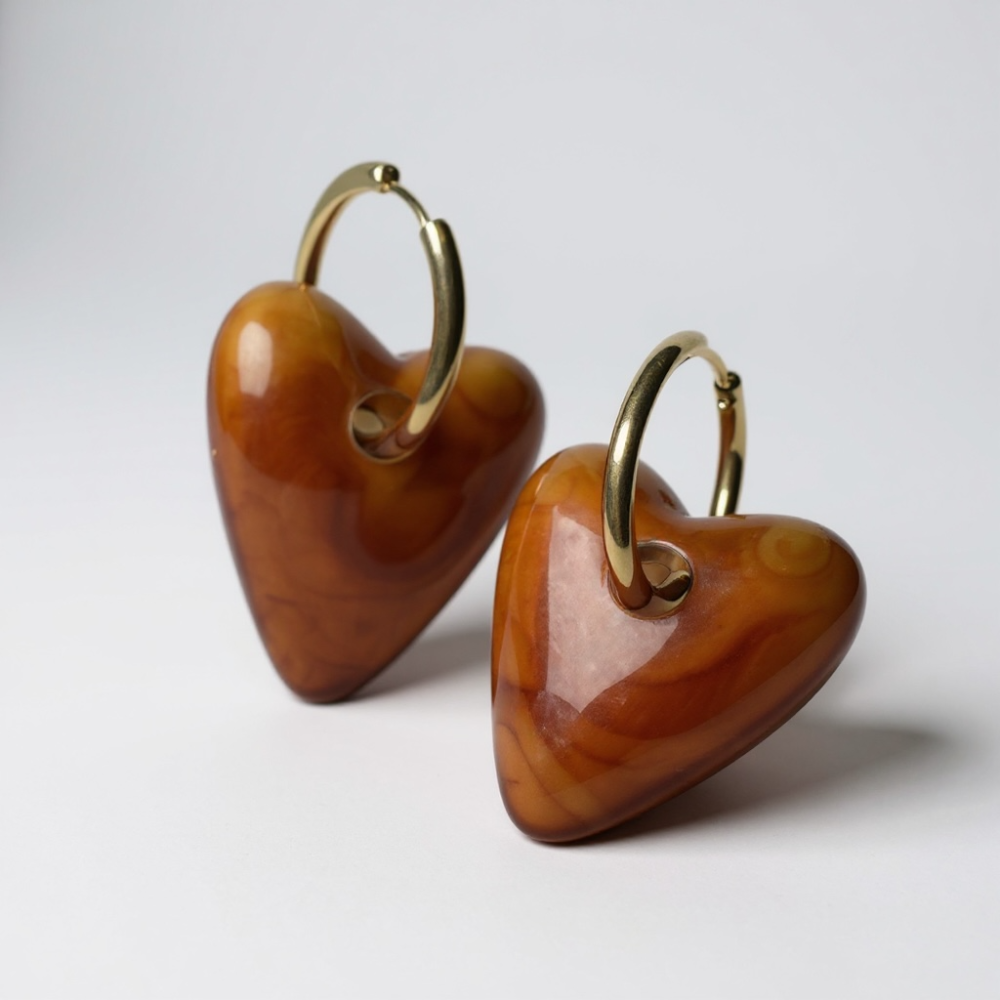 Boucles d’Oreilles Cœur Résine Marbrée – bijoux acier inoxydable | Gaou Bijoux