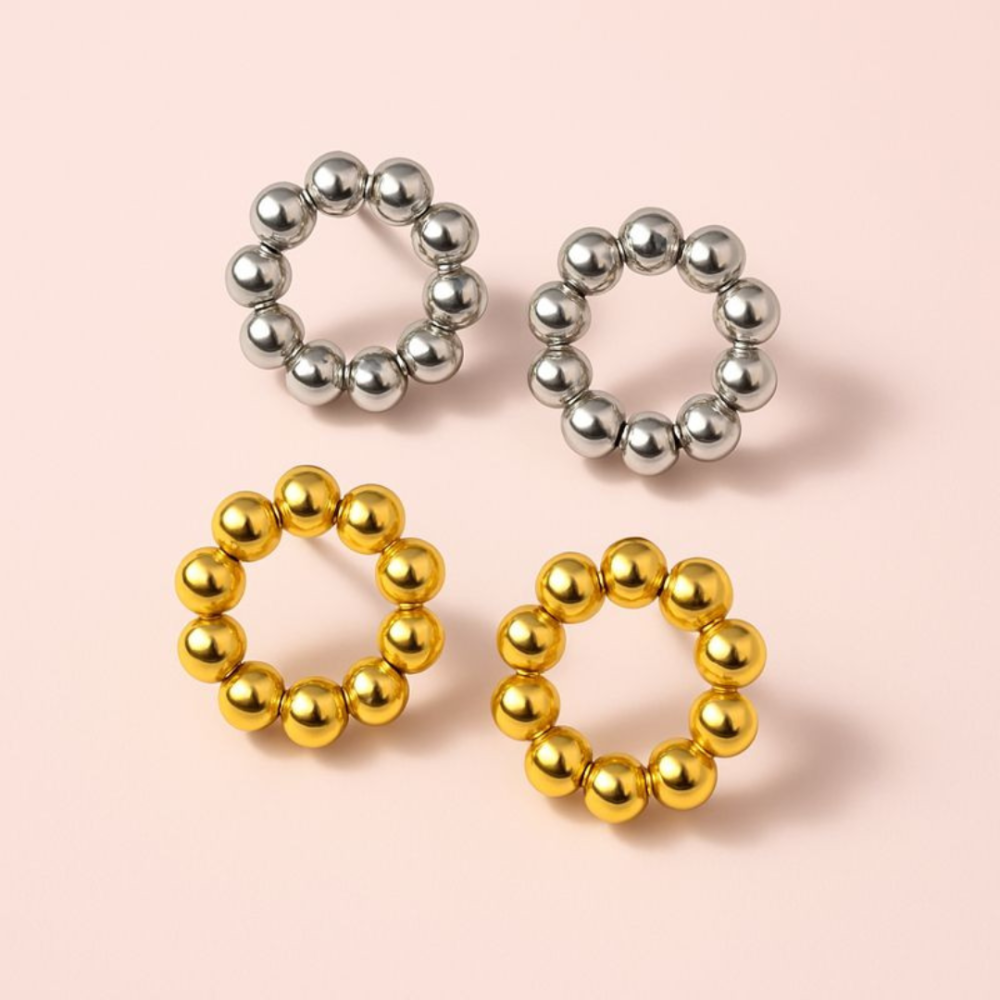 Boucles d’Oreilles Anneau Perles Métalliques – bijoux acier inoxydable | Gaou Bijoux