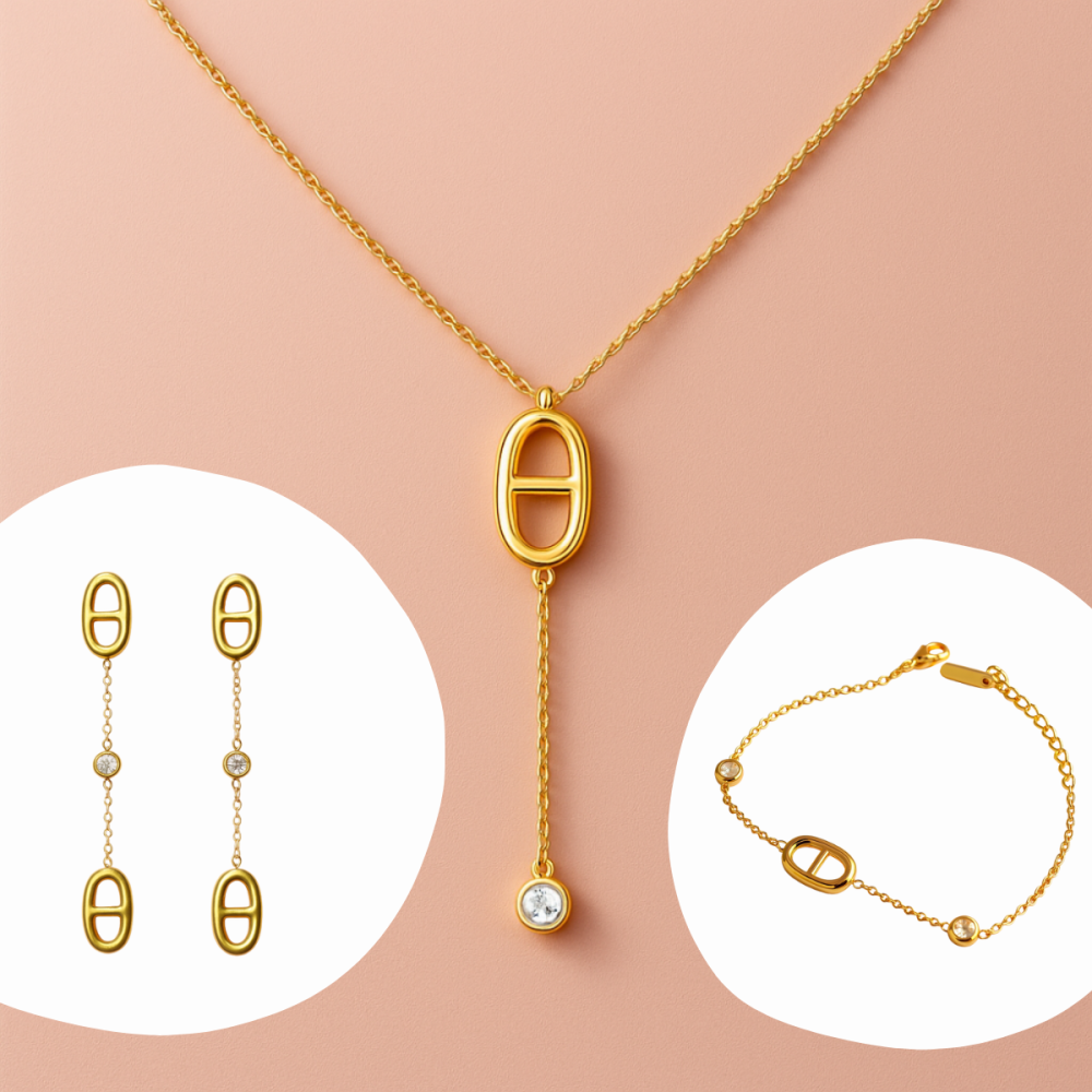 Parure Maille Marine Ovale & Strass – Collier Y, Bracelet & Boucles | Gaou Bijoux