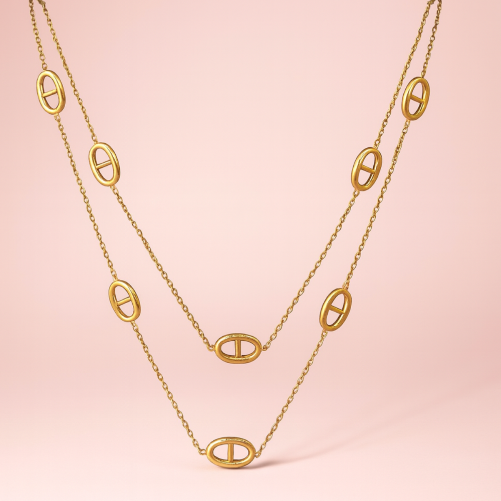 Sautoir Double Maille Marine Ovale – bijoux acier inoxydable | Gaou Bijoux