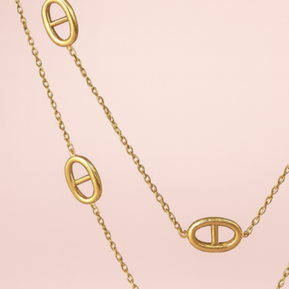 Sautoir Double Maille Marine Ovale – bijoux acier inoxydable | Gaou Bijoux