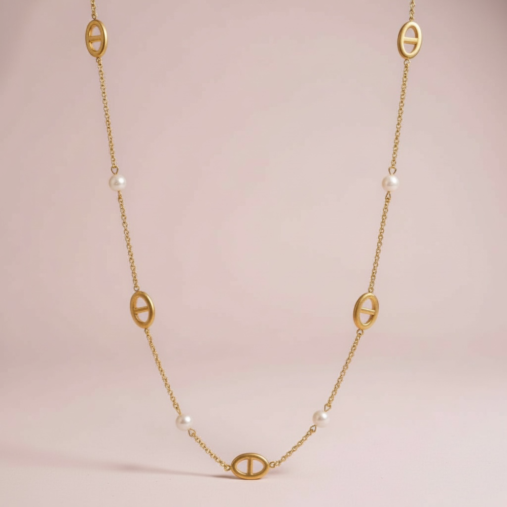 Sautoir Maille Marine & Perles  | Gaou Bijoux