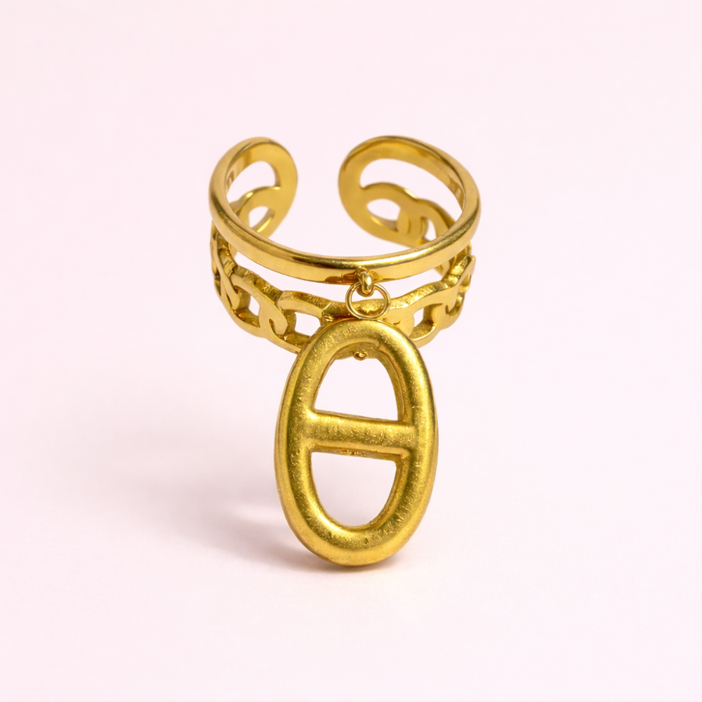 Bague médaillon ovale acier inoxydable doré | bijoux acier inoxydable | Gaou Bijoux