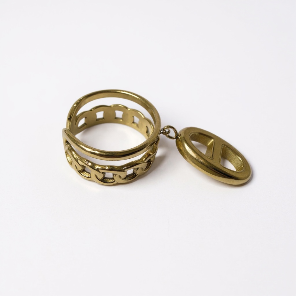 Bague médaillon ovale acier inoxydable doré | bijoux acier inoxydable | Gaou Bijoux