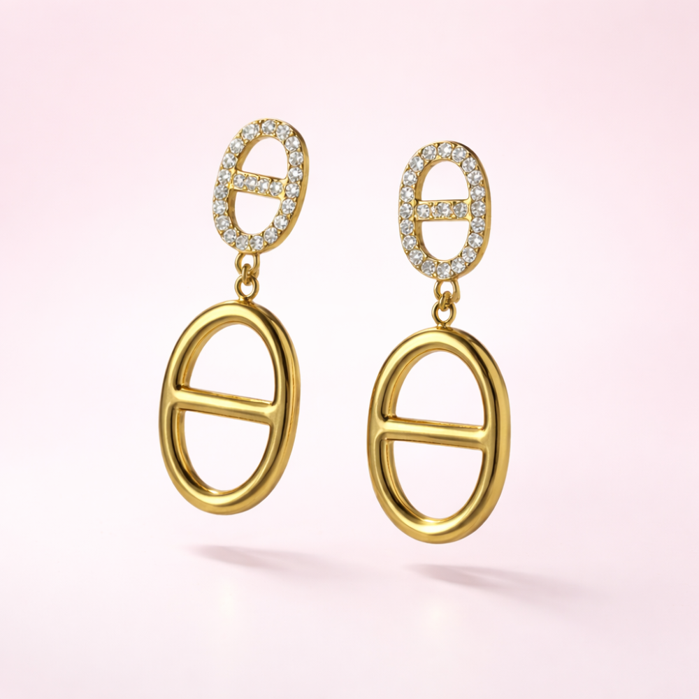 Boucles d’oreilles maille marine strass acier inoxydable | bijoux acier inoxydable | Gaou Bijoux