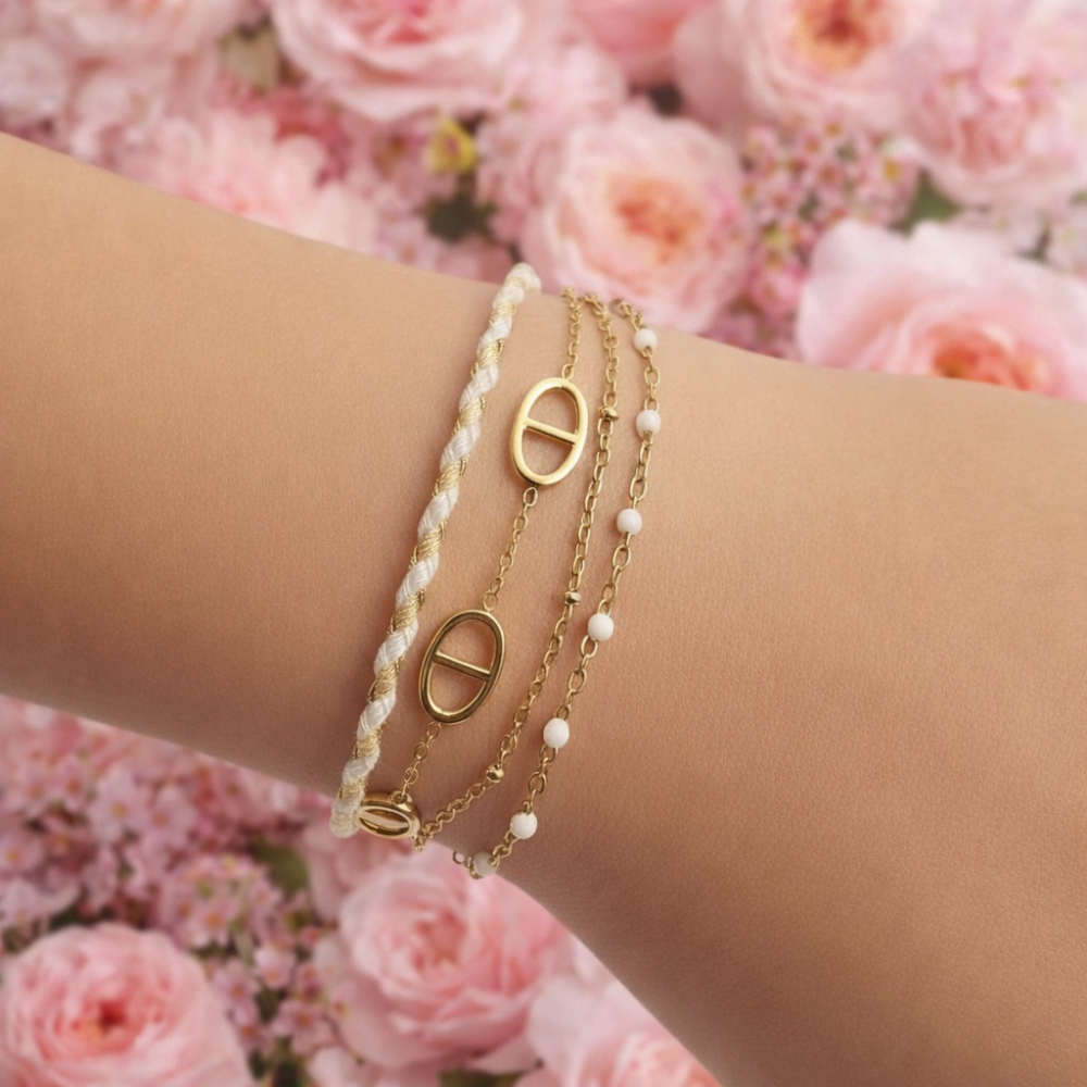 Bracelet multirangs maille marine médaillon ovale acier inoxydable | bijoux acier inoxydable | Gaou Bijoux