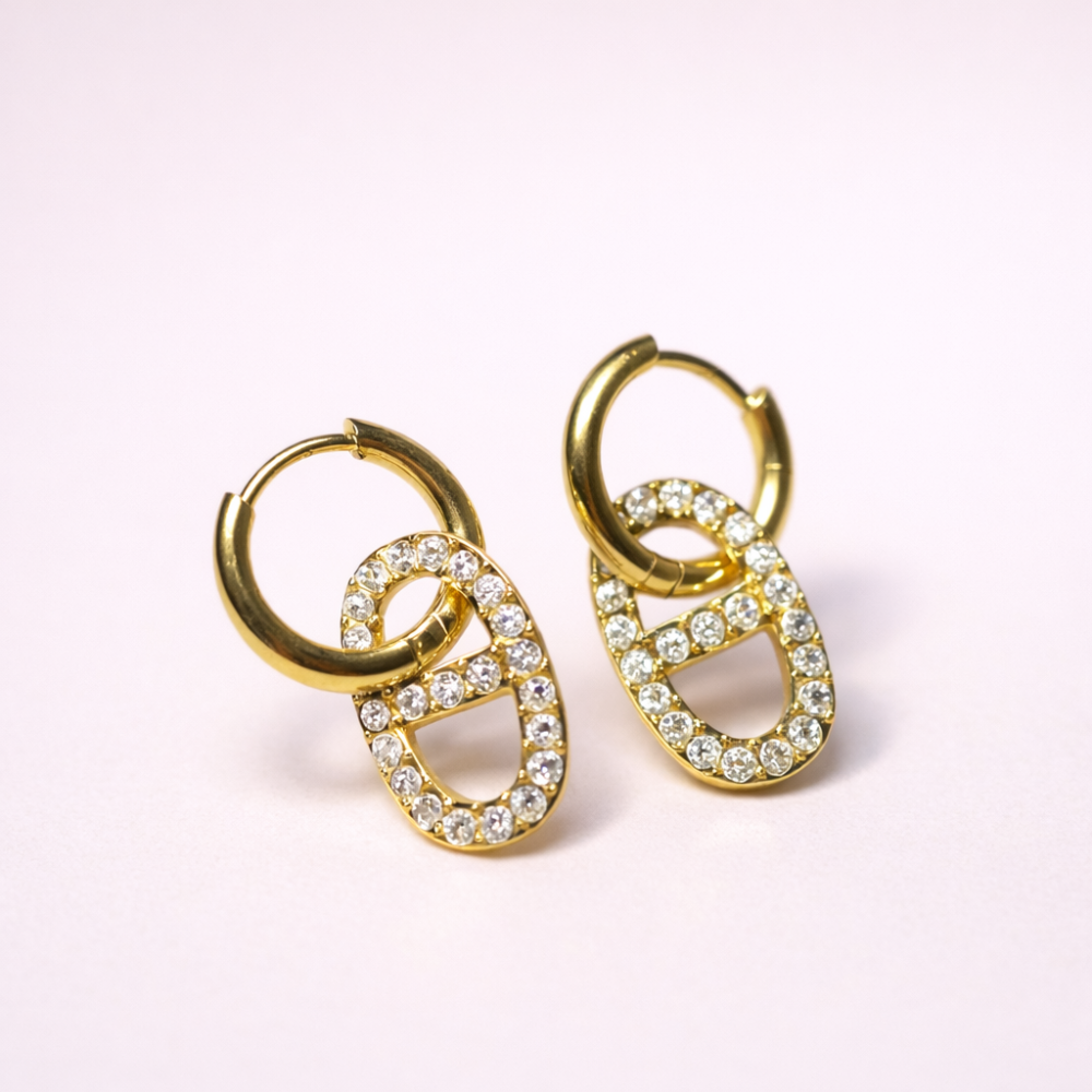 Boucles d’oreilles créoles maille marine strass acier inoxydable | bijoux acier inoxydable | Gaou Bijoux