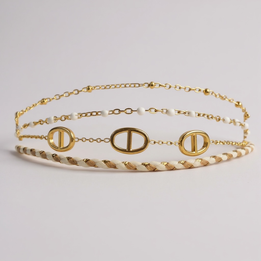 Bracelet multirangs maille marine médaillon ovale acier inoxydable | bijoux acier inoxydable | Gaou Bijoux