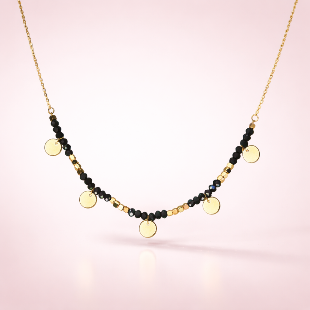 Collier Confettis Pierre – Bijou doré et perles noires en acier inoxydable | Gaou Bijoux