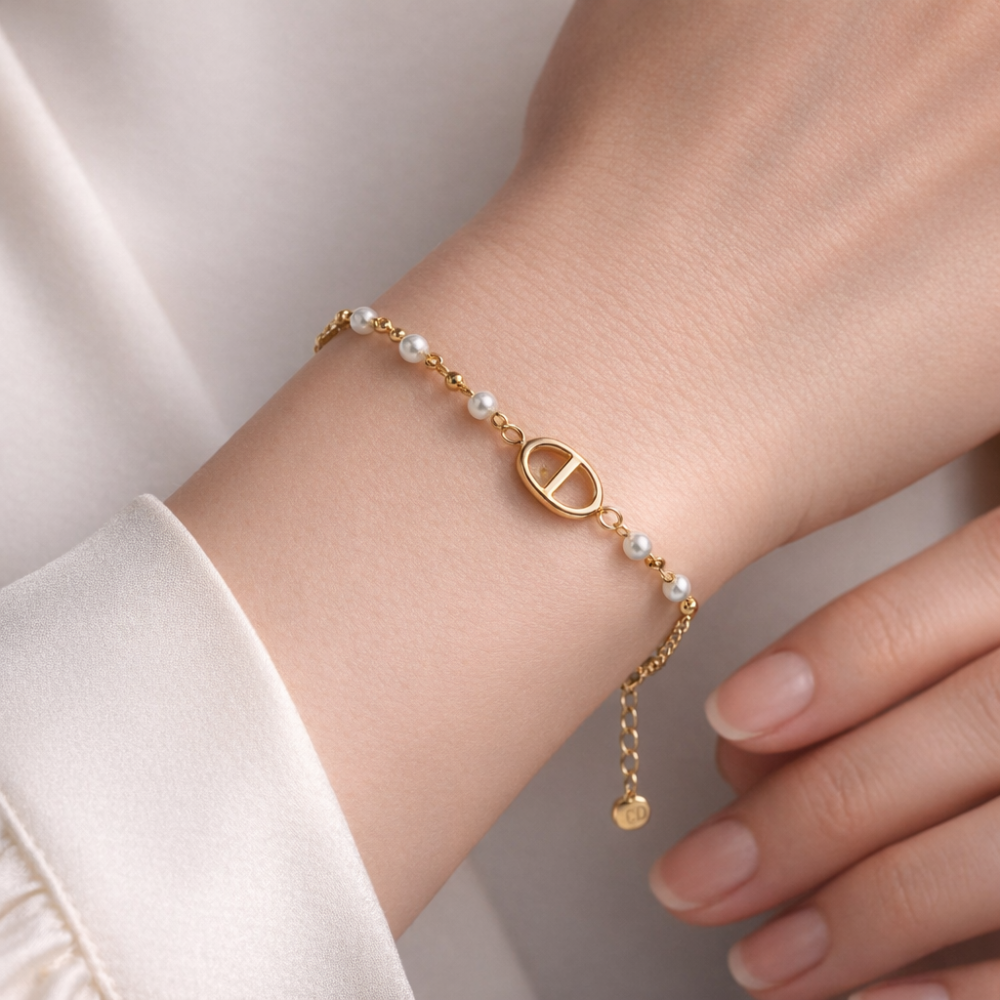 Bracelet Lola maille marine & perles acier inoxydable | bijoux acier inoxydable | Gaou Bijoux