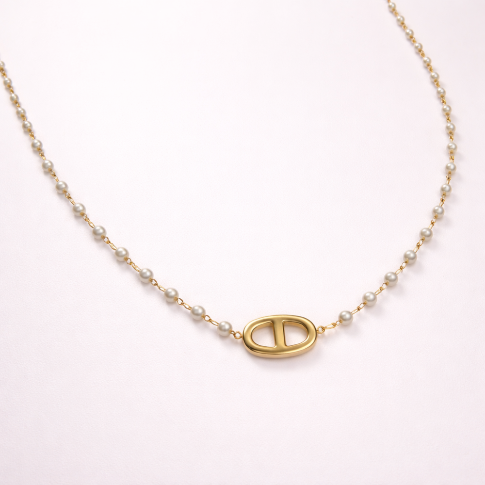 Collier perles maille marine acier inoxydable | bijoux acier inoxydable | Gaou Bijoux