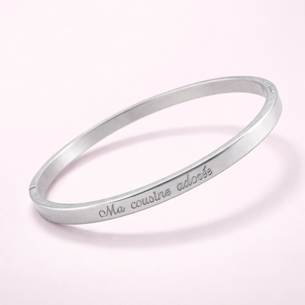 jonc argenté gravé ma cousine adorée acier inoxydable