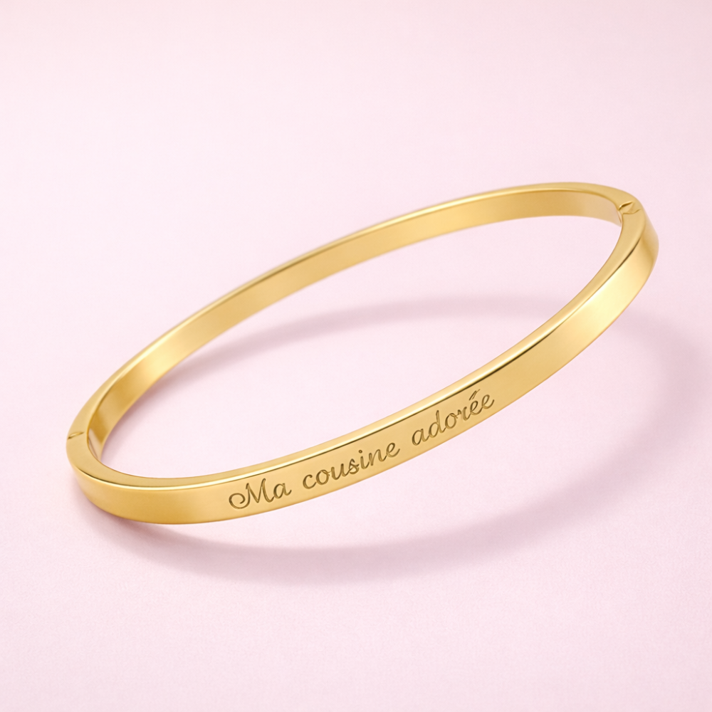 jonc doré gravé ma cousine adorée acier inoxydable