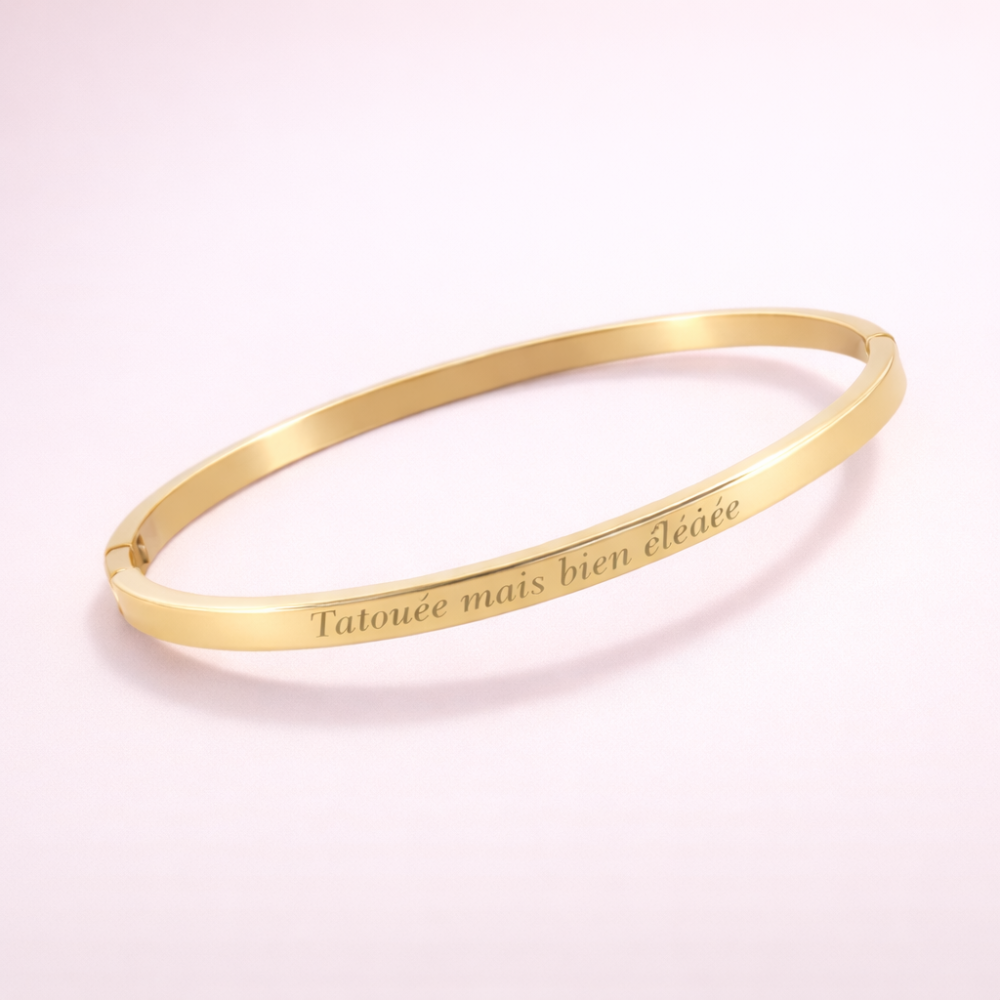 Bracelet Jonc Gravé Tatouée mais bien élevée – bijoux acier inoxydable | Gaou Bijoux