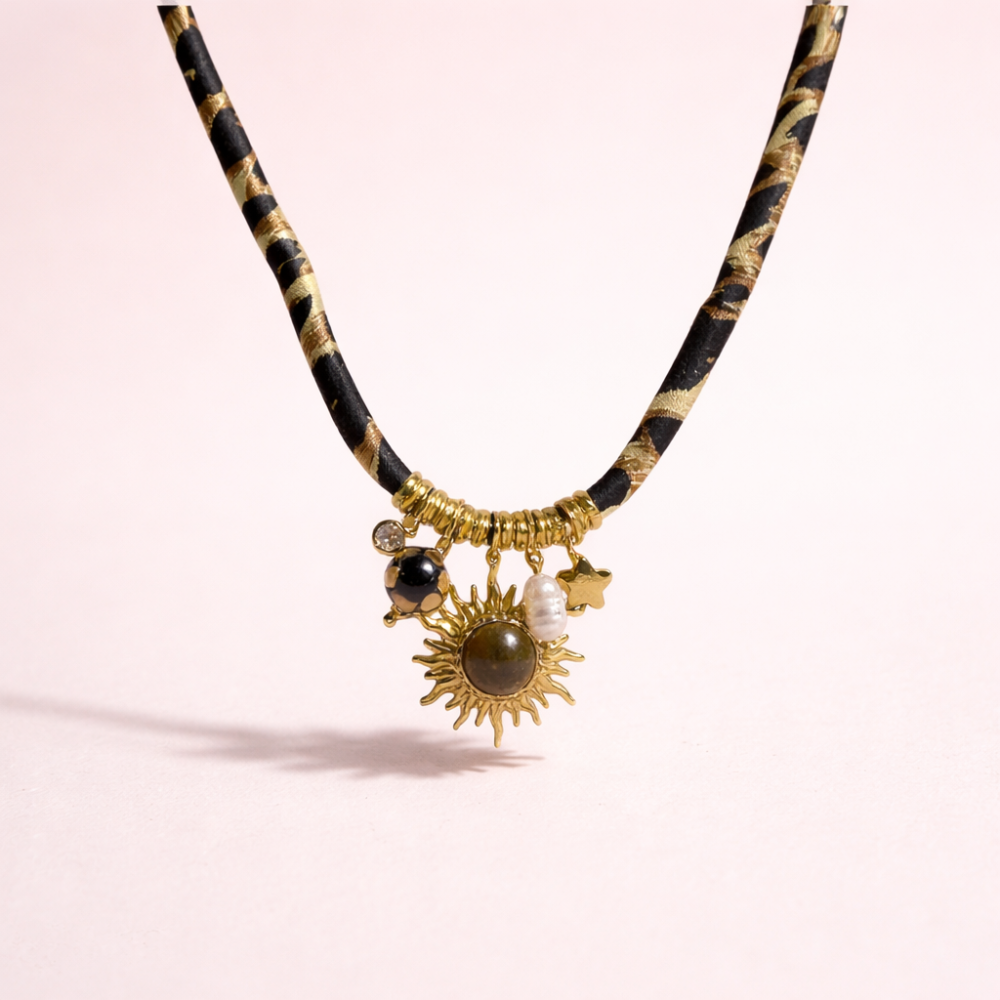Collier Soleil & Charms Cordon Léopard bijoux acier inoxydable | Gaou Bijoux