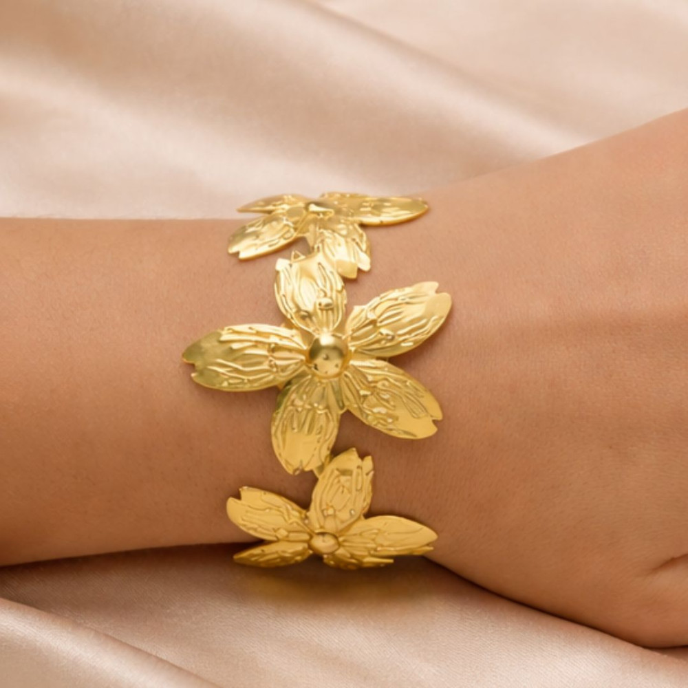 Jonc Fleurs acier inoxydable | Gaou Bijoux