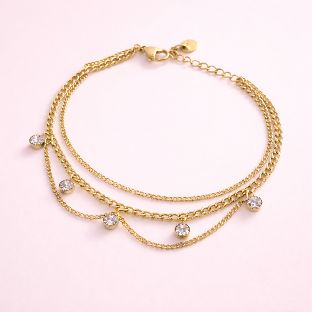 Bracelet trois chaînes strass acier inoxydable bijoux femme | Gaou Bijoux