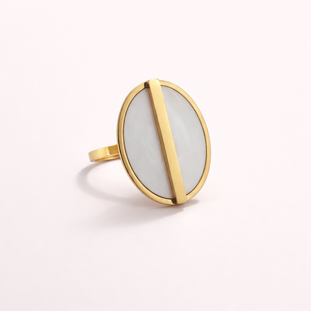 Bague Médaillon nacre blanche acier inoxydable | Gaou Bijoux