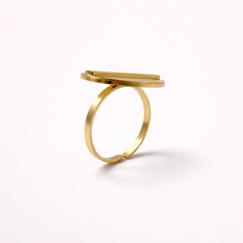 Bague Médaillon nacre blanche acier inoxydable | Gaou Bijoux