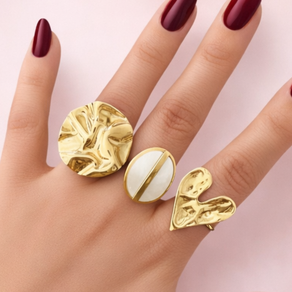 Bague martelée acier inoxydable doré | Gaou Bijoux