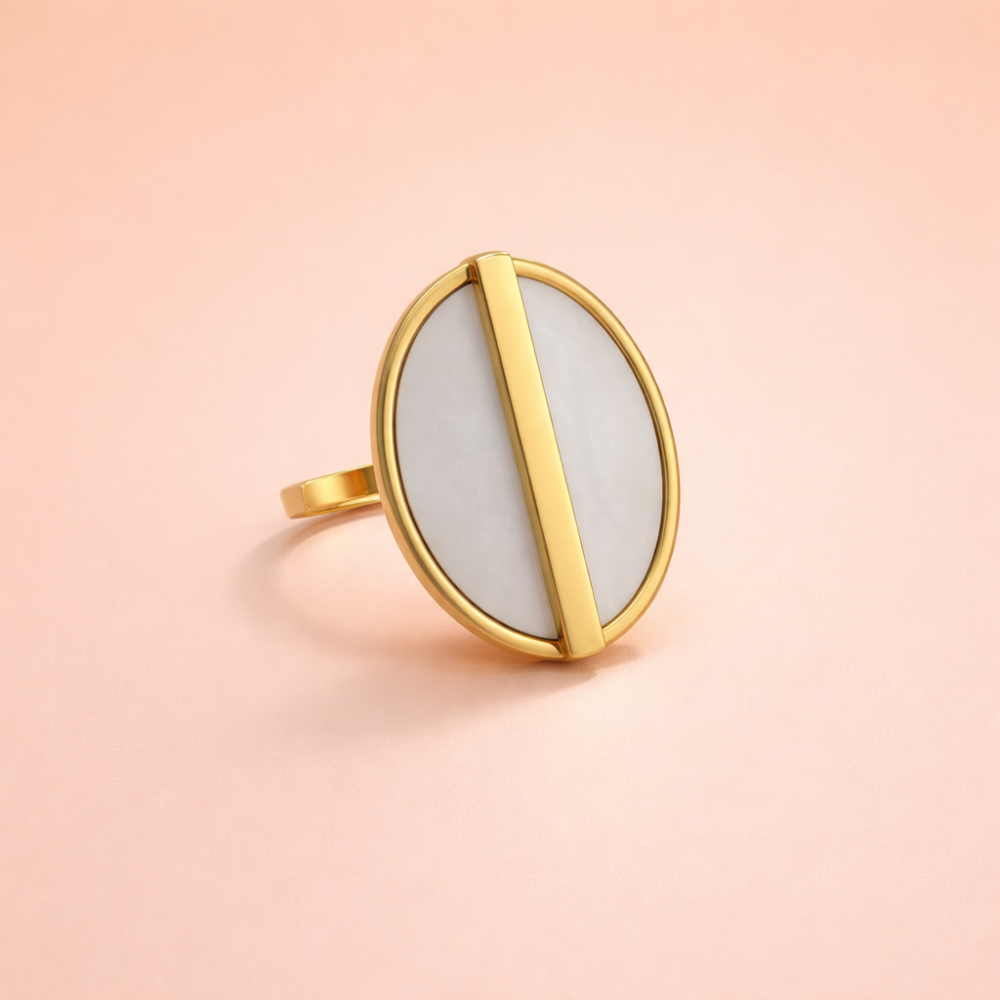Bague Médaillon nacre blanche acier inoxydable | Gaou Bijoux