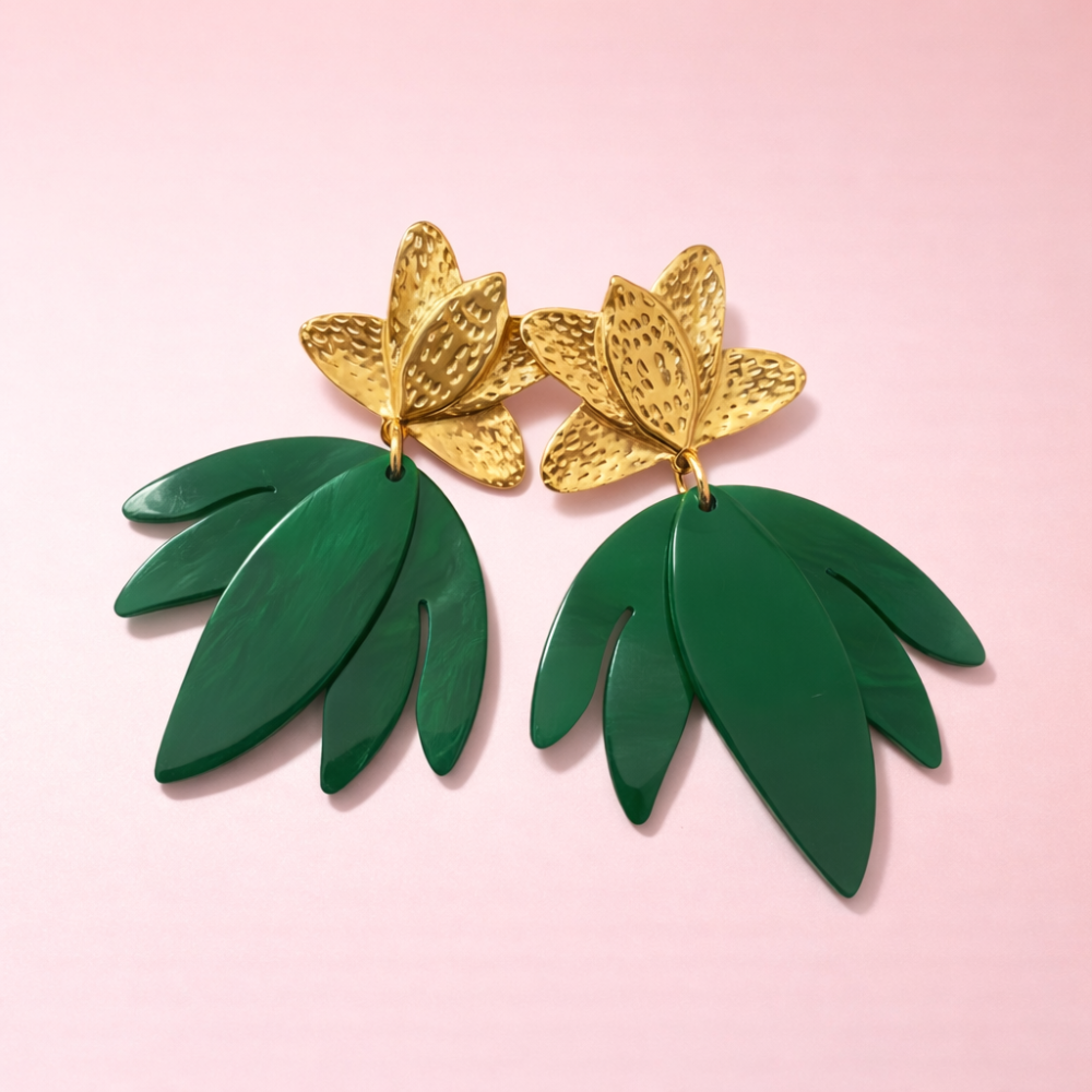 Boucles d’oreilles feuilles tropicales acier inoxydable | Gaou Bijoux bijoux acier inoxydable