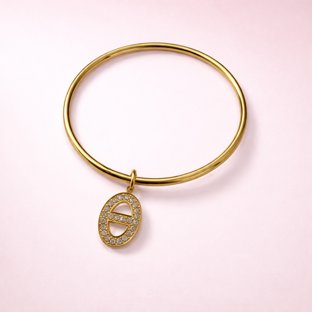 Bracelet Jonc Maille Marine Strass – Acier Inoxydable Doré
