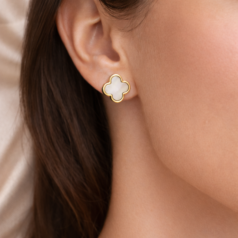 Boucles d’oreilles trèfle nacre blanche | bijoux acier inoxydable | Gaou Bijoux