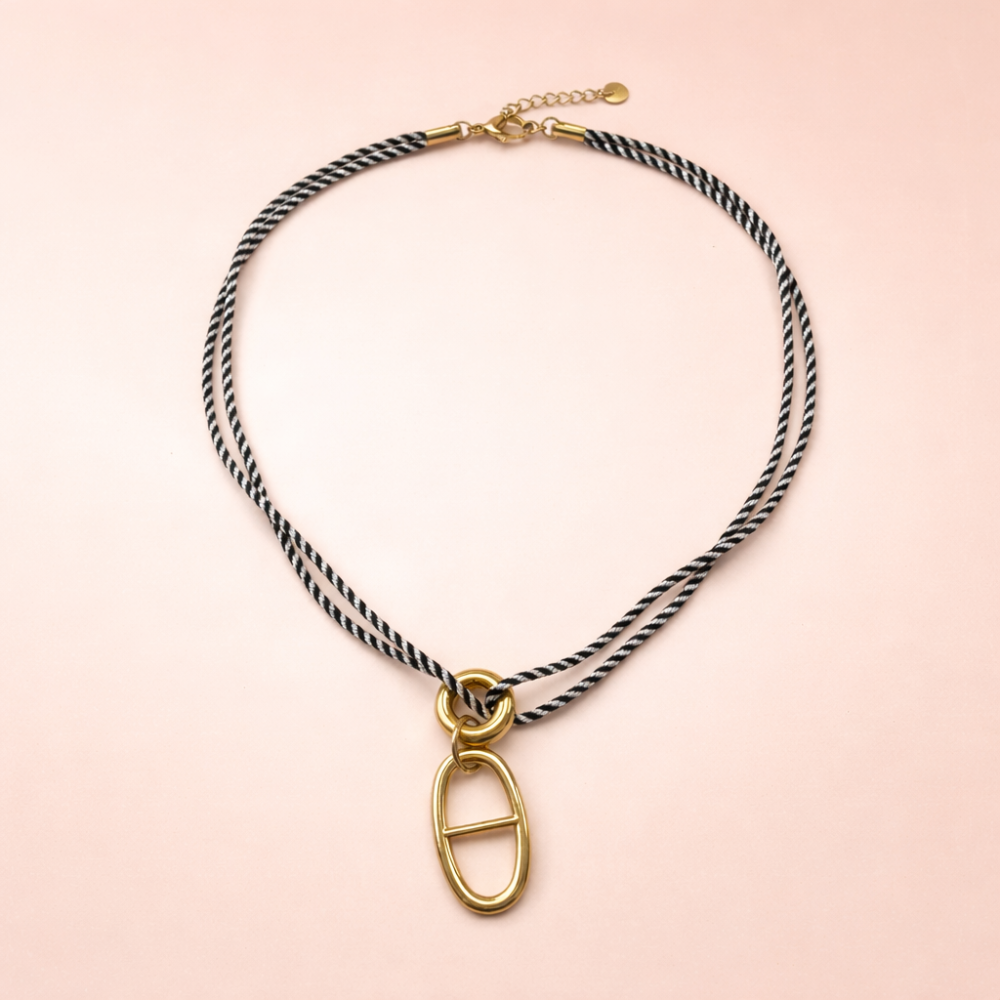 Collier cordon bicolore & maillon ovale Maille Marine acier inoxydable | Gaou Bijoux